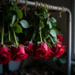 Roses hang upside down to dry