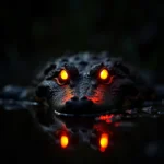 Alligator eyes glowing in the dark