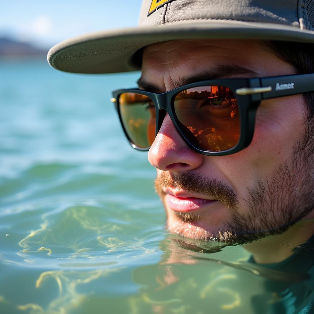 Amber lens fishing in shallow water