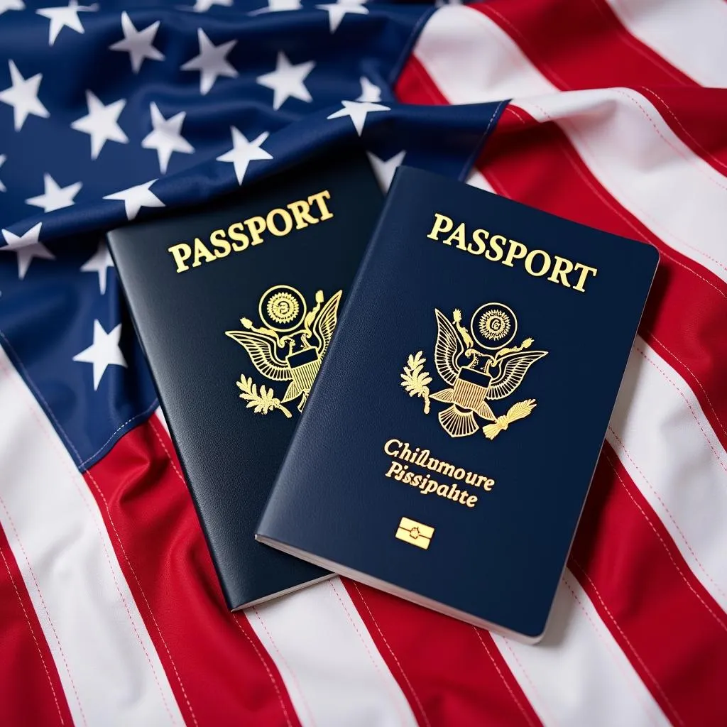 American Flag with US Passports