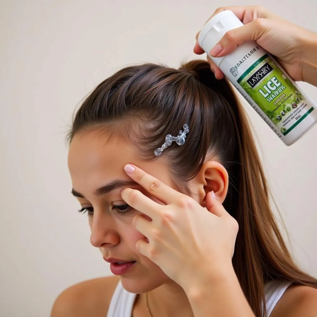 Applying lice treatment shampoo