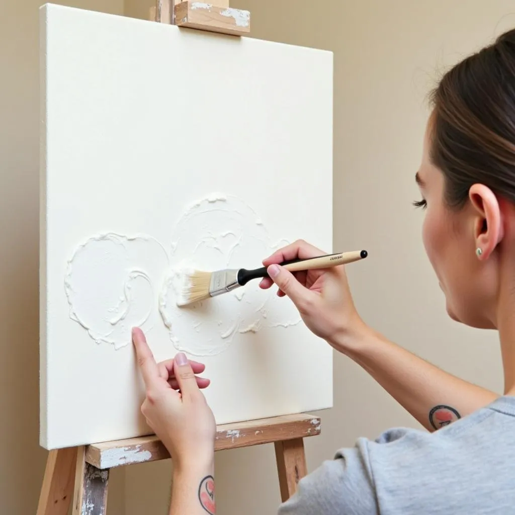 Artist applying gesso to a canvas