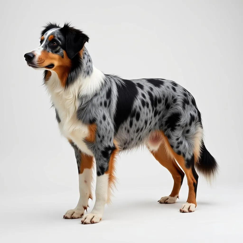 An Australian Shepherd with a blue merle coat