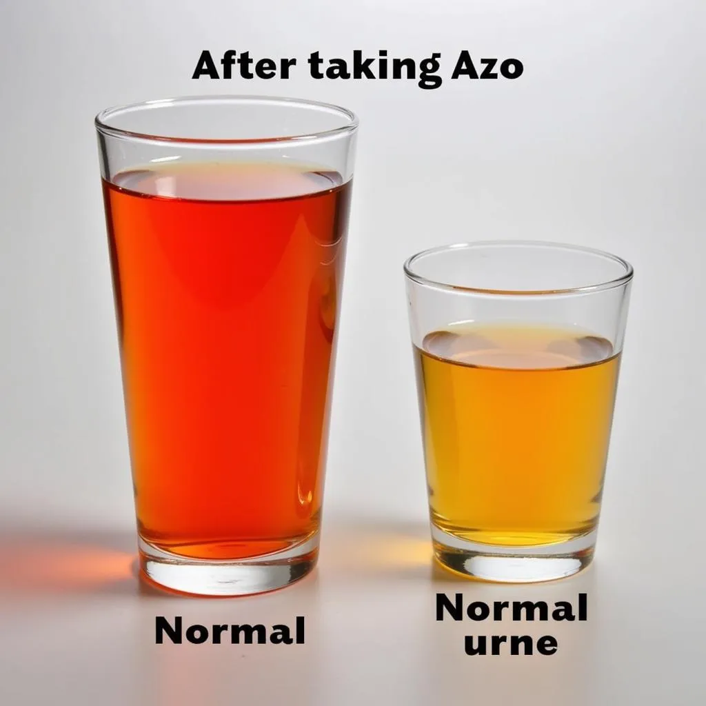 Urine sample showing color change after taking Azo