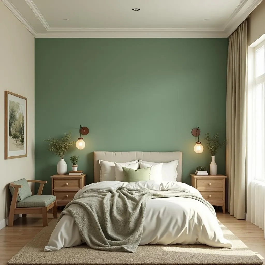 Bedroom with Green Accent Wall