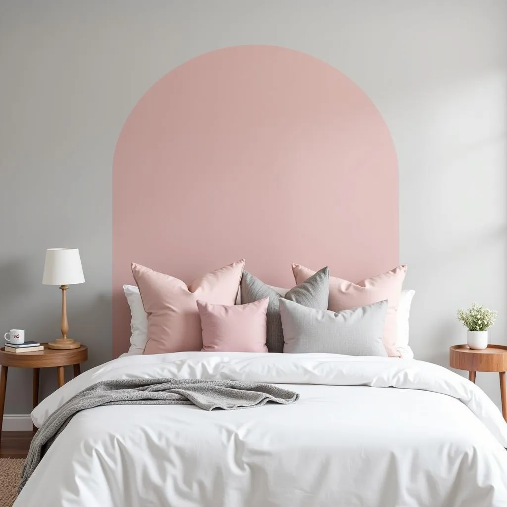 Bedroom with Blush Pink Accent Wall and Grey Walls