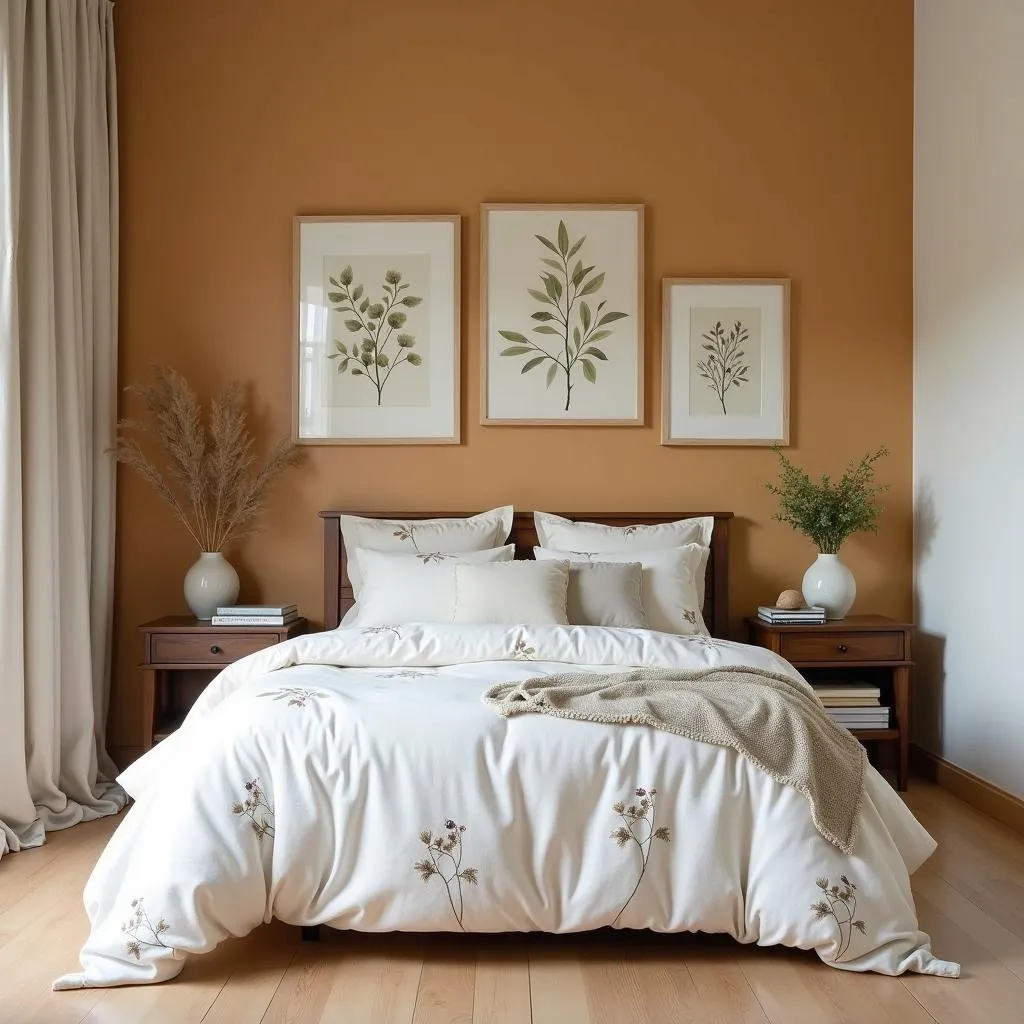 Bedroom with an ocher accent wall