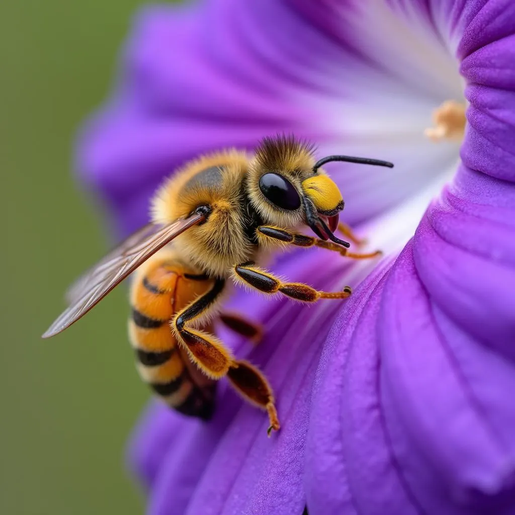 Bee Pollinating a Purple Flower