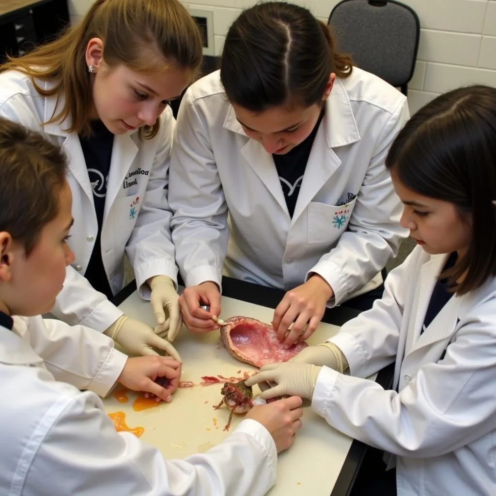 Biology Students Dissecting a Frog