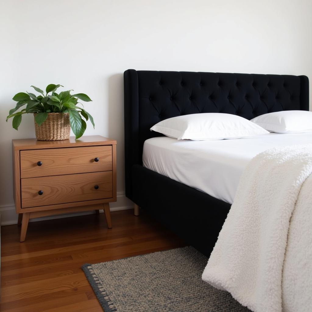 black bed wood nightstands