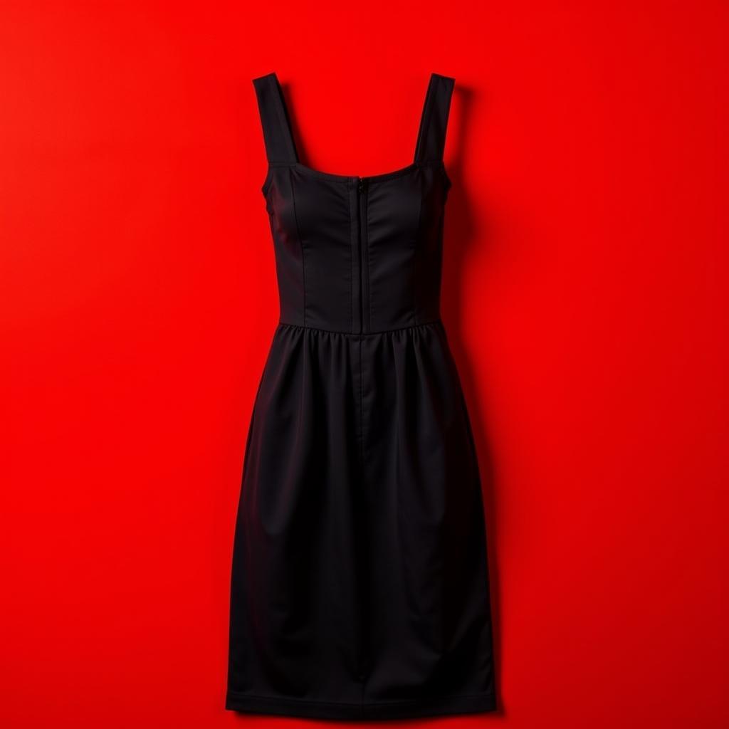 Black dress on a red background showcasing contrast