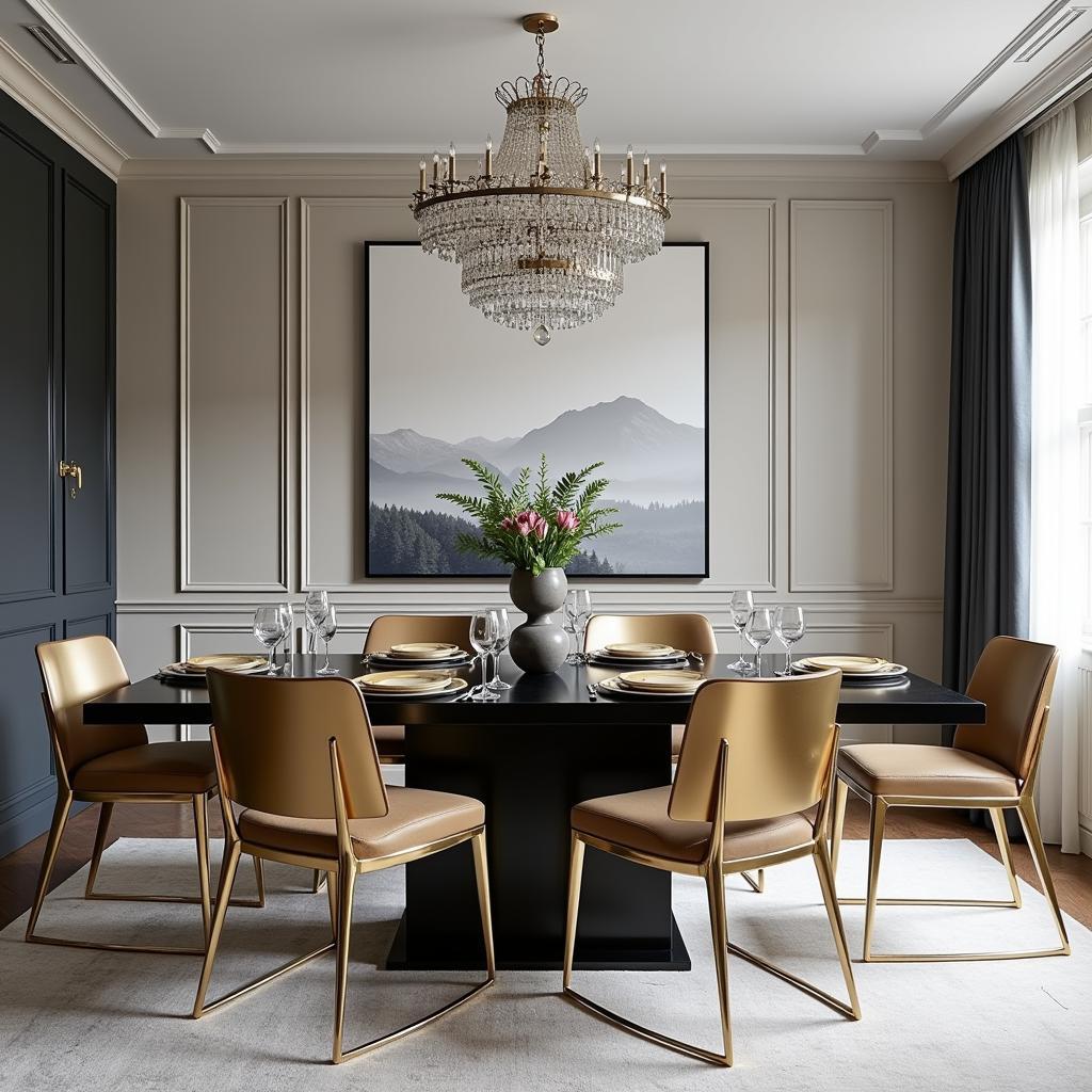 Black and Gold Dining Room with Silver Accents