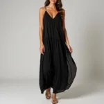 Black Maxi Dress with Gold Sandals