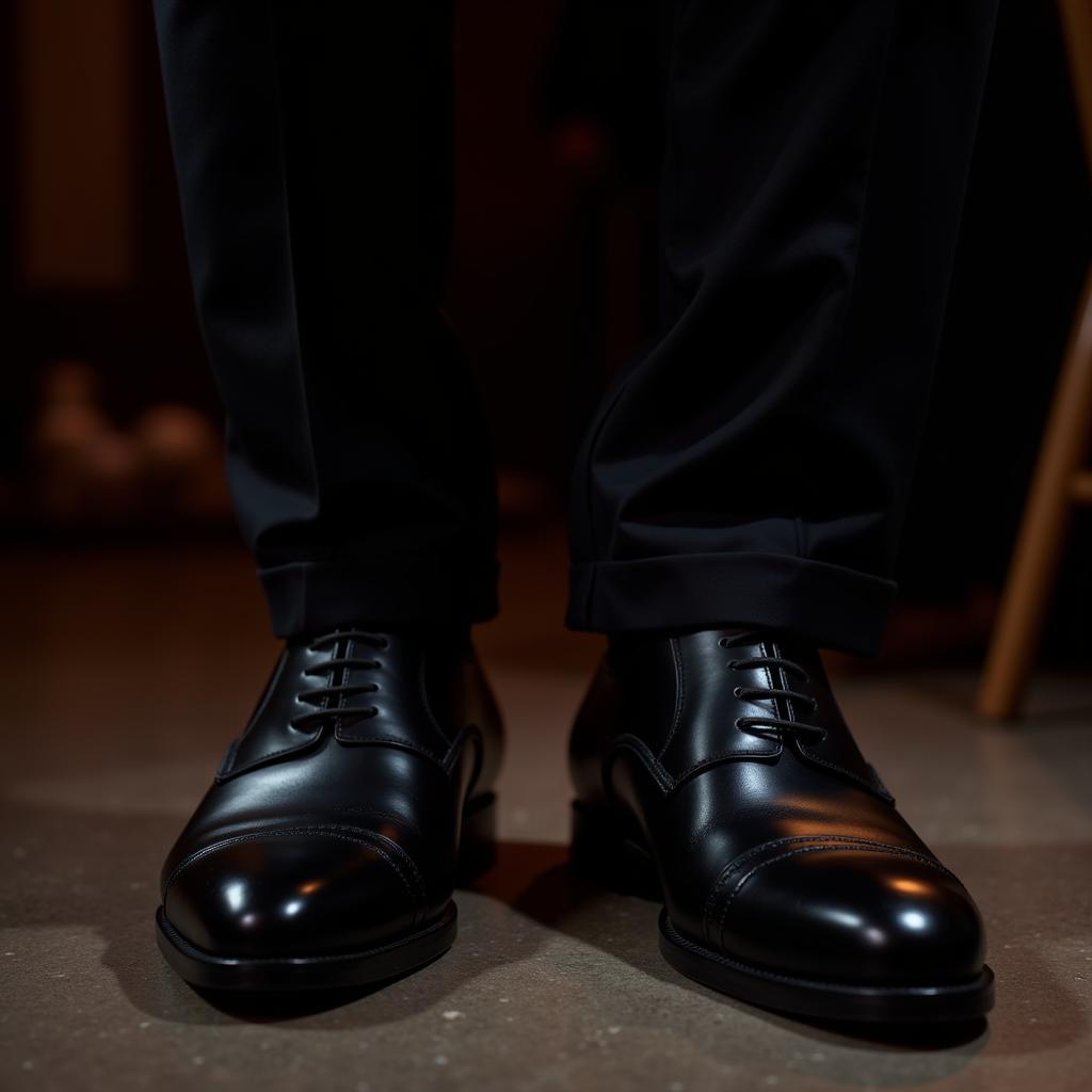 Black shoes paired with a black suit for a formal event