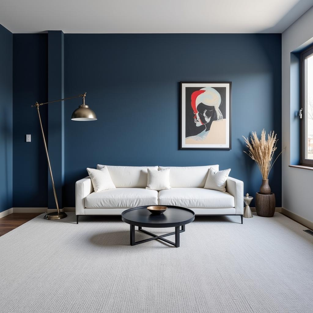 Blue Walls with Gray Carpet in a Modern Decor