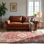 Brown Couch with Area Rug