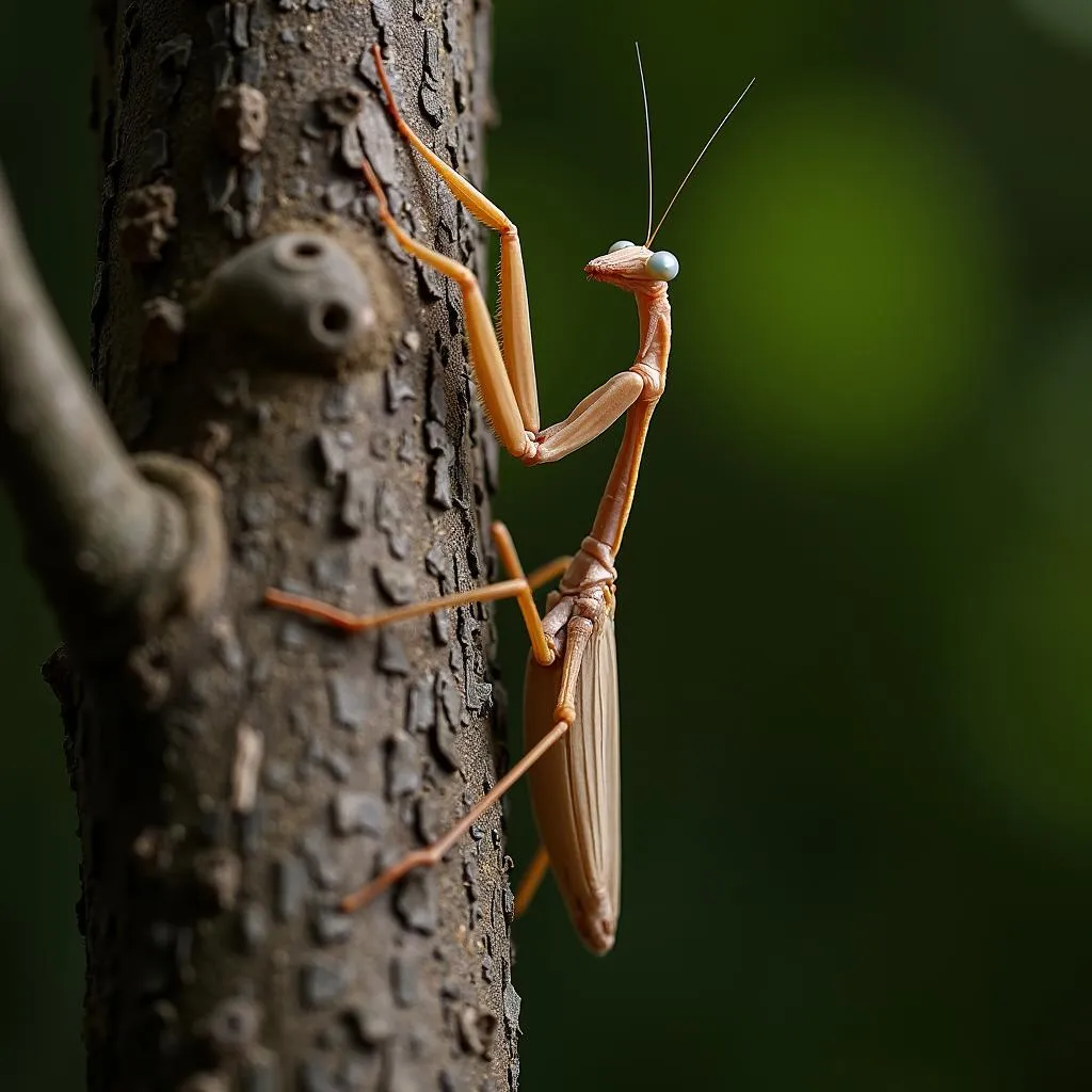 Brown Praying Mantis on a Tree Branch