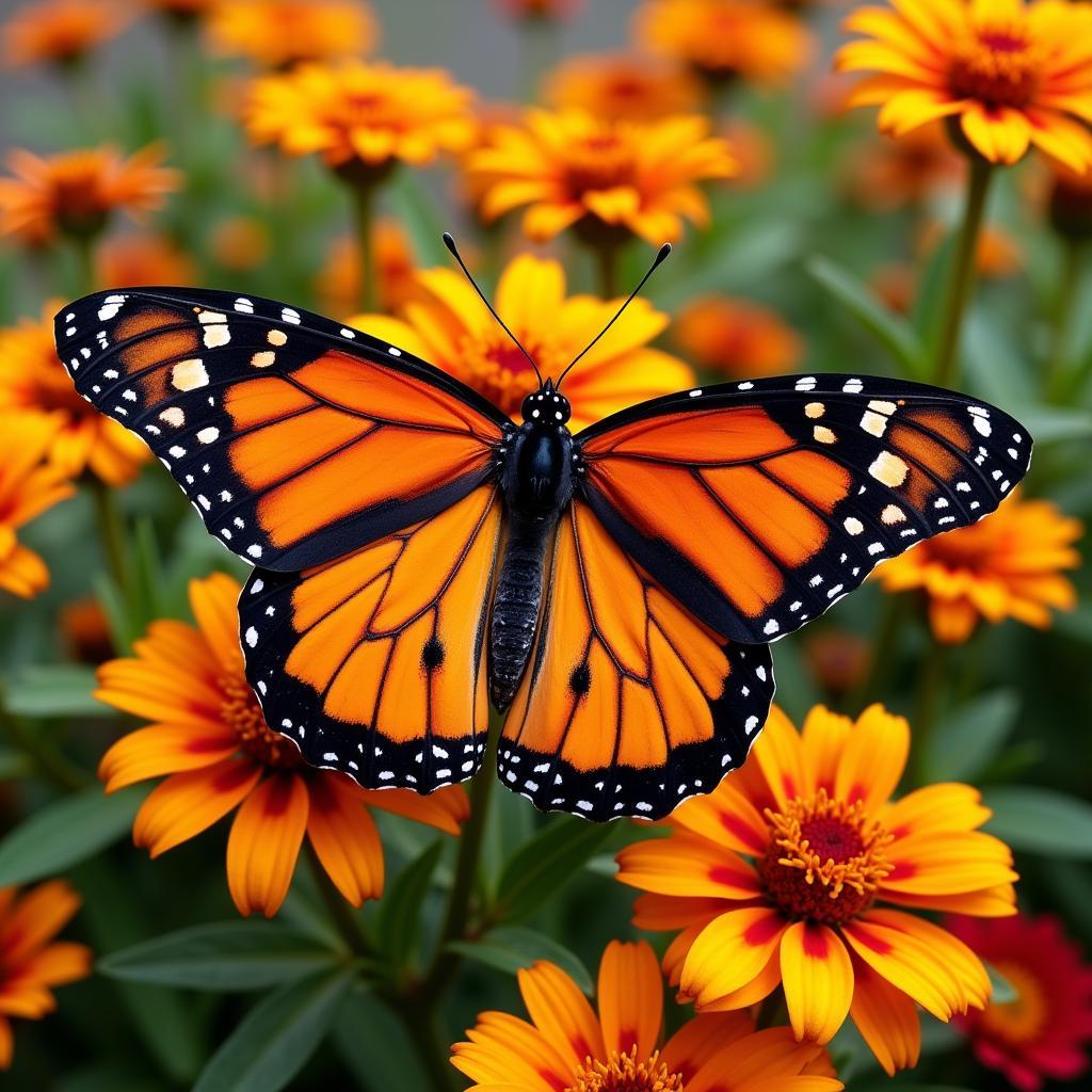 Butterfly Camouflaged Among Flowers