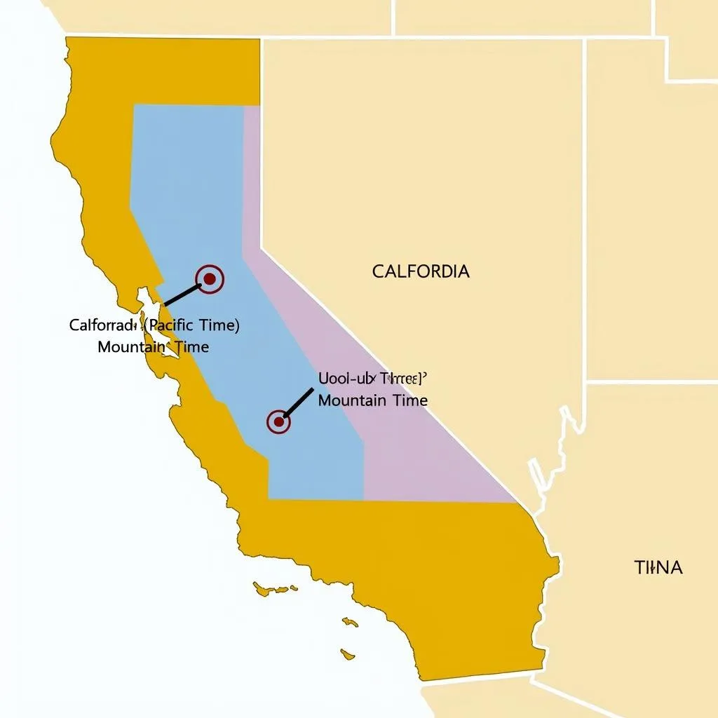 Time zone map of California and Colorado