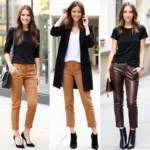 Camel Pants with Black Shoes Outfit Ideas