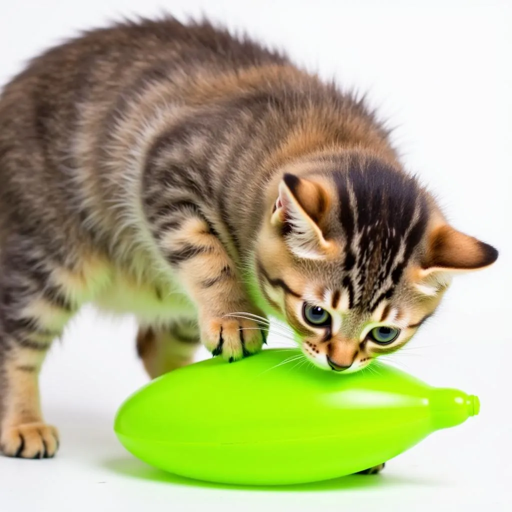 Cat Engaging with Green Toy