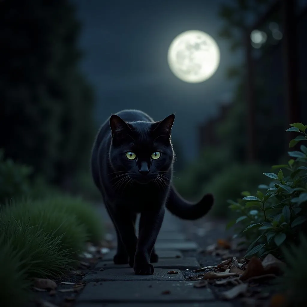 Cat Navigating in Moonlight