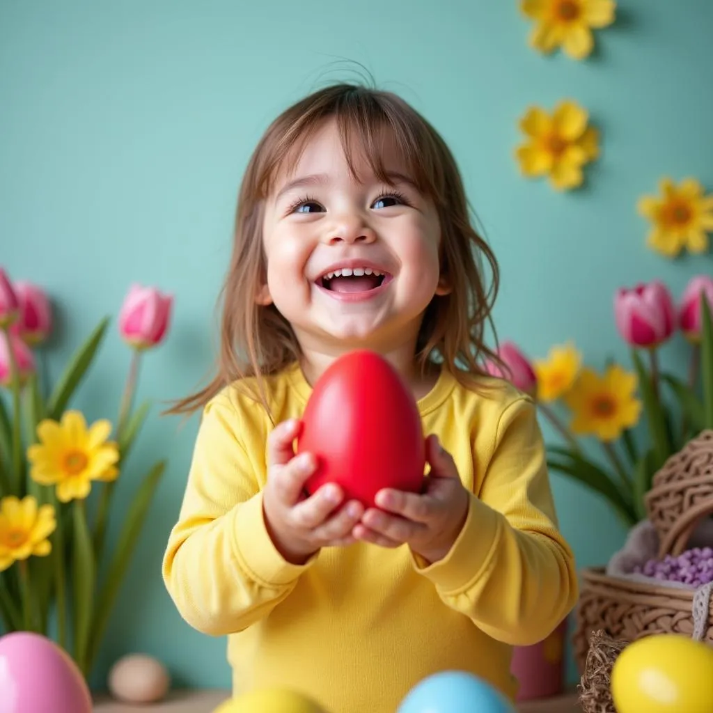 Child Holding a Red Easter Egg