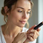 Woman matching concealer to her wrist