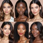 Women with different skin tones trying on different lip colors