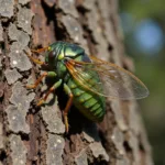 Cicada perched on a tree trunk