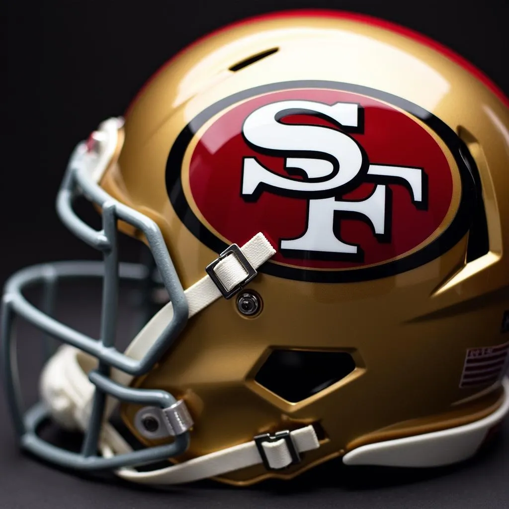 Close up of a San Francisco 49ers helmet