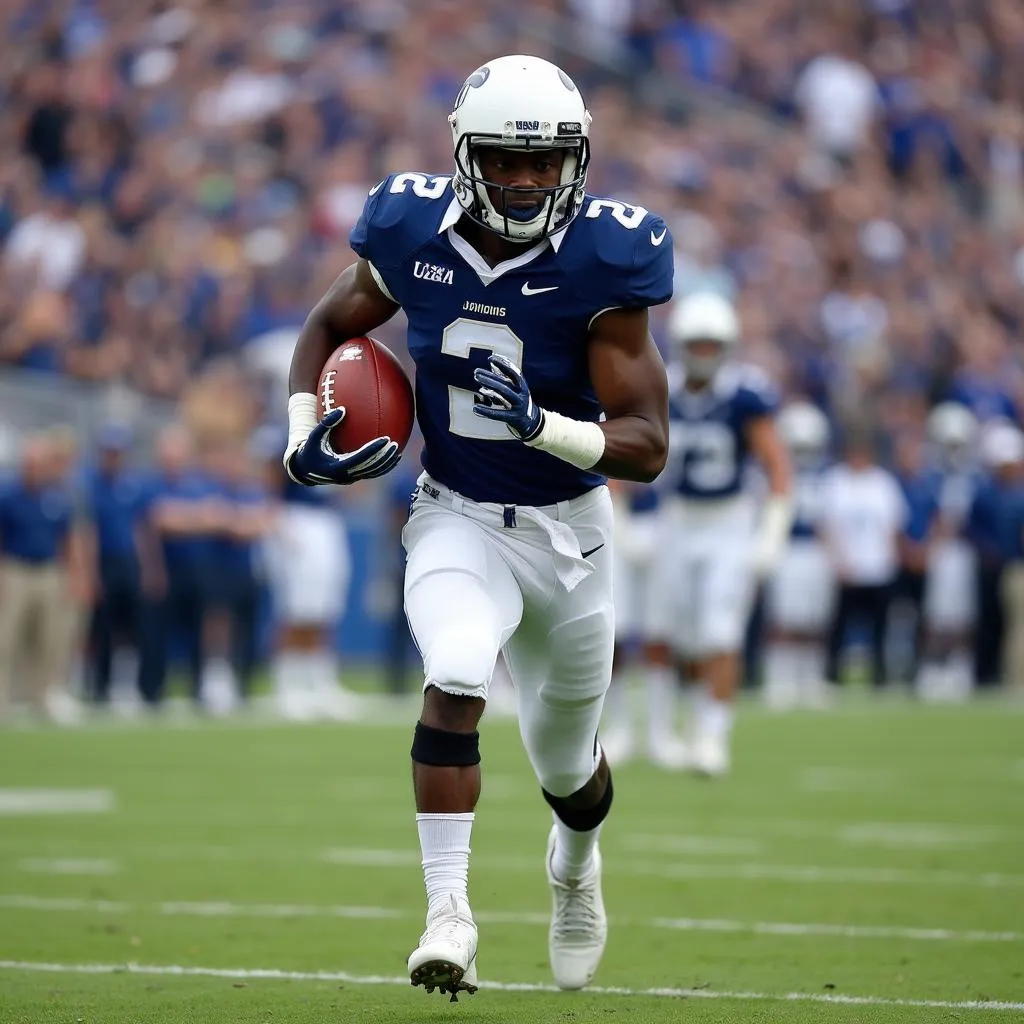 College football player on the field during a game.