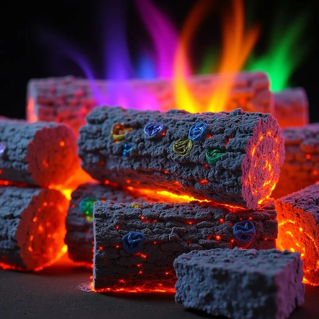 A pack of color-changing fire logs