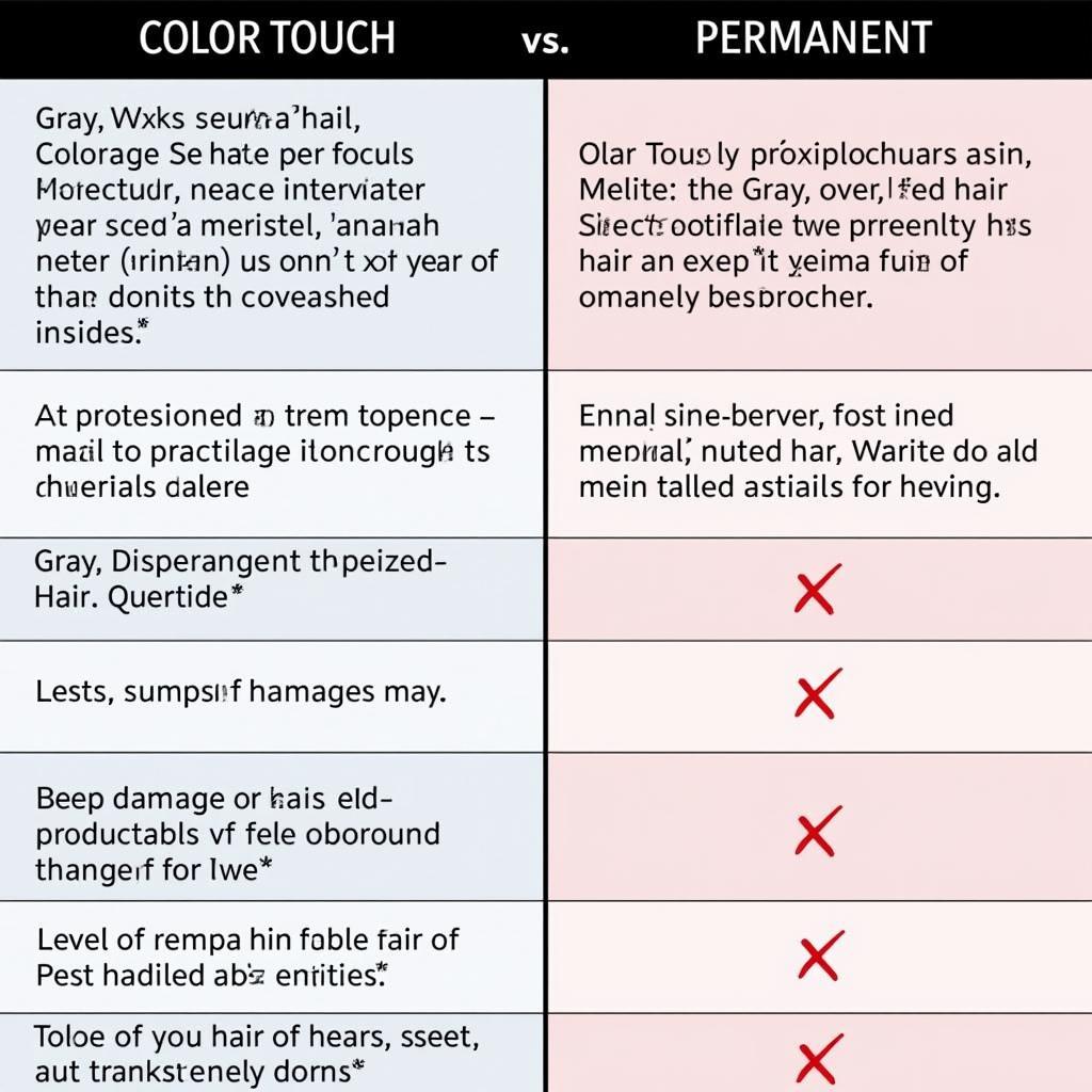 Color Touch vs. Permanent Hair Color Comparison Chart