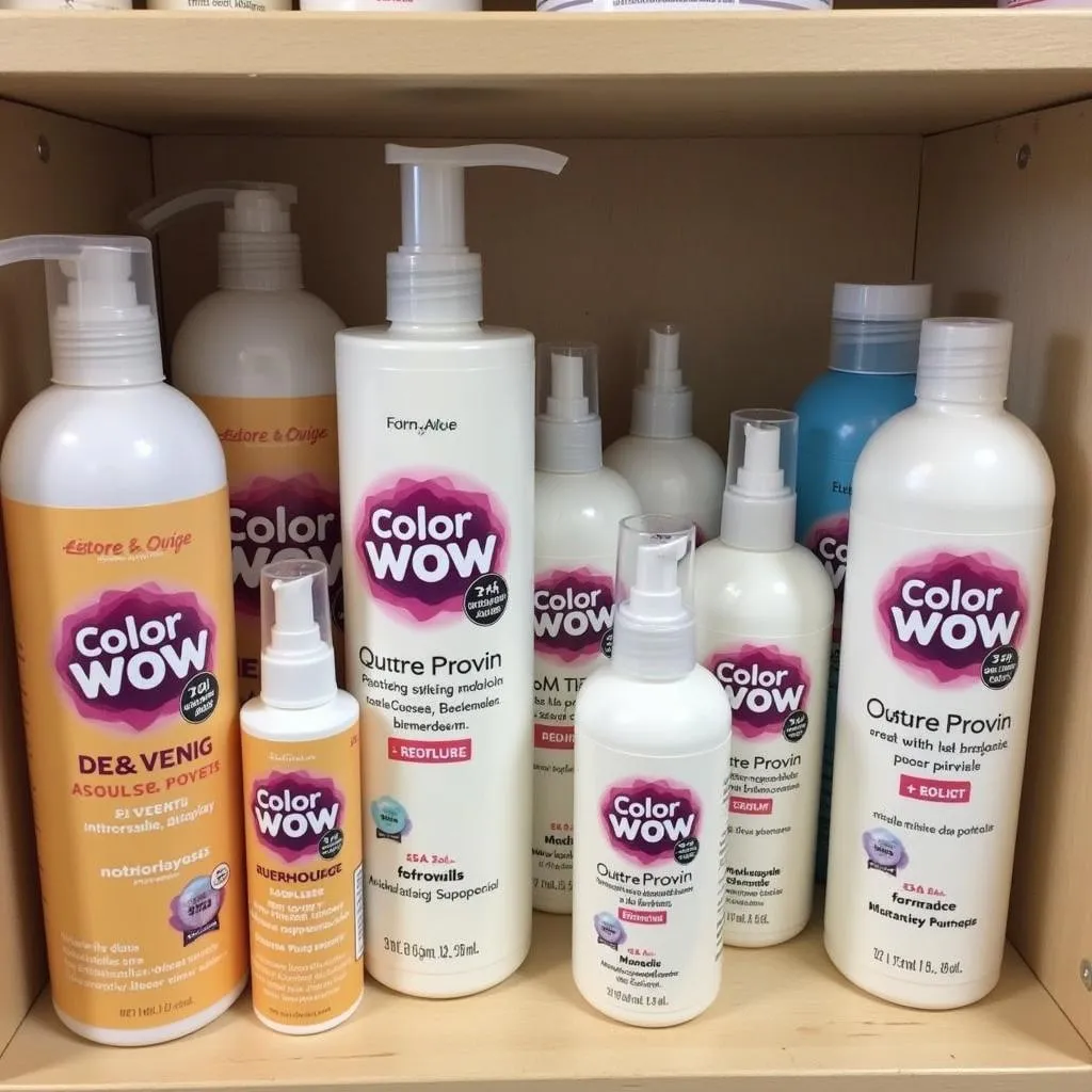 Color Wow hair products displayed on a shelf