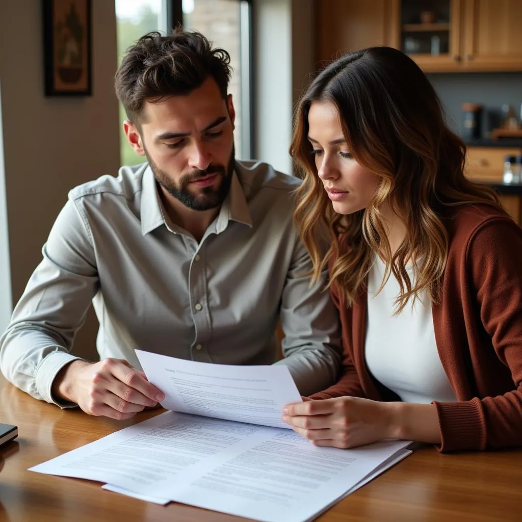 Couple reviewing legal documents about common law marriage requirements in Colorado