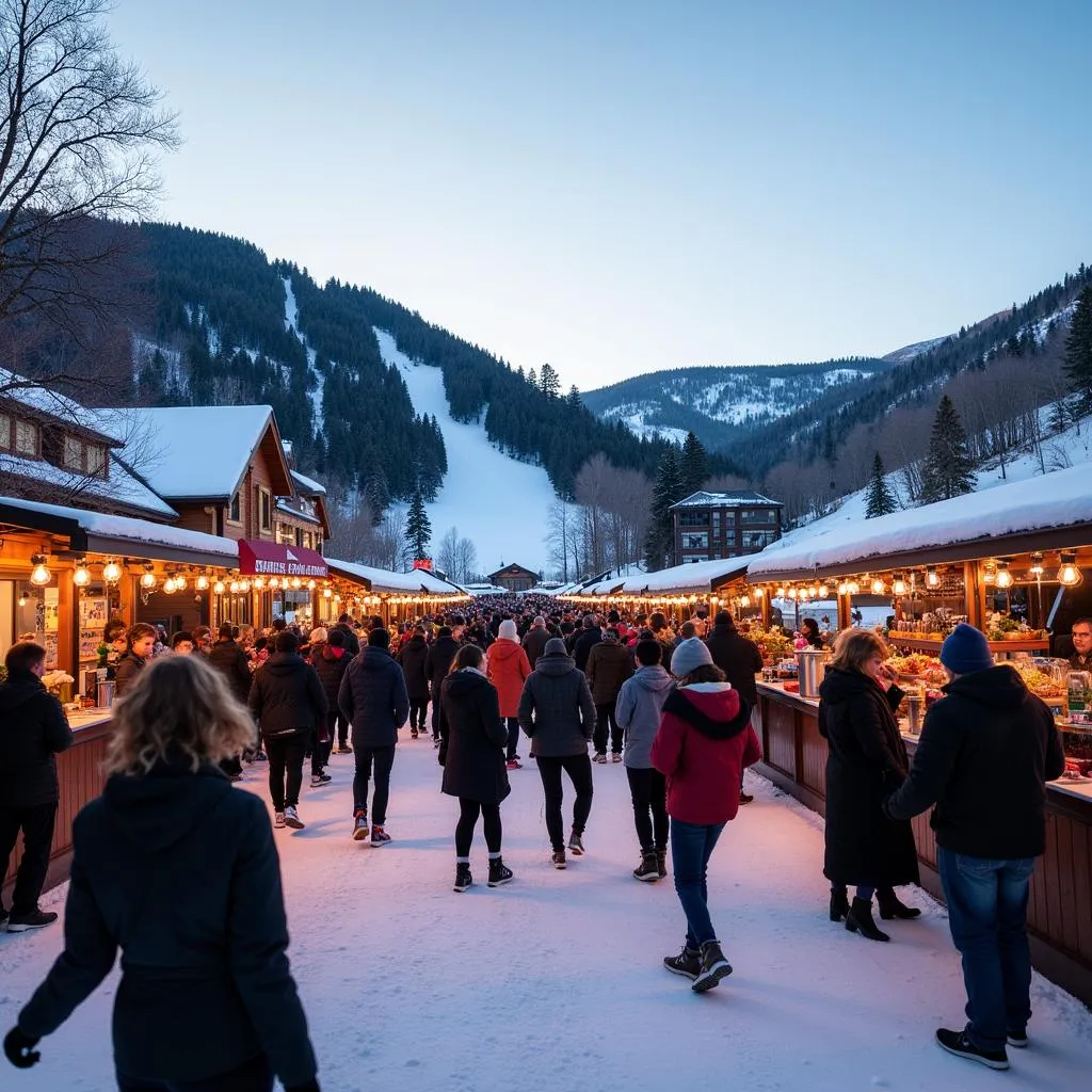 Festive Atmosphere at a Colorado Ski Resort in March