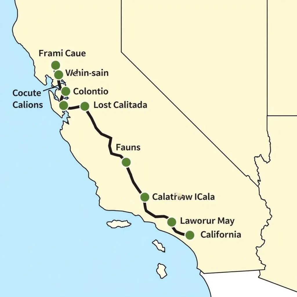 Map showing the route from Colorado to Los Angeles