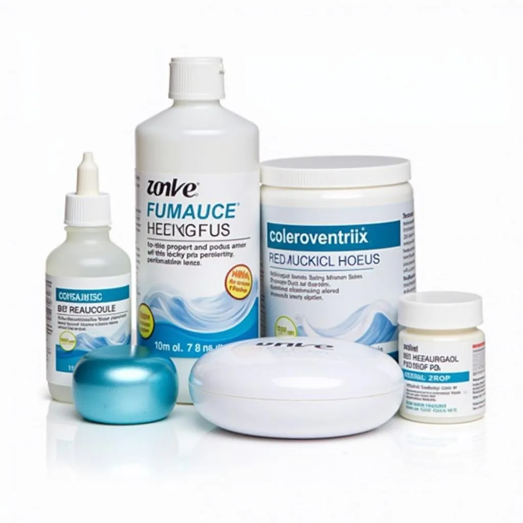 Essential products for colored contact lens care and hygiene.