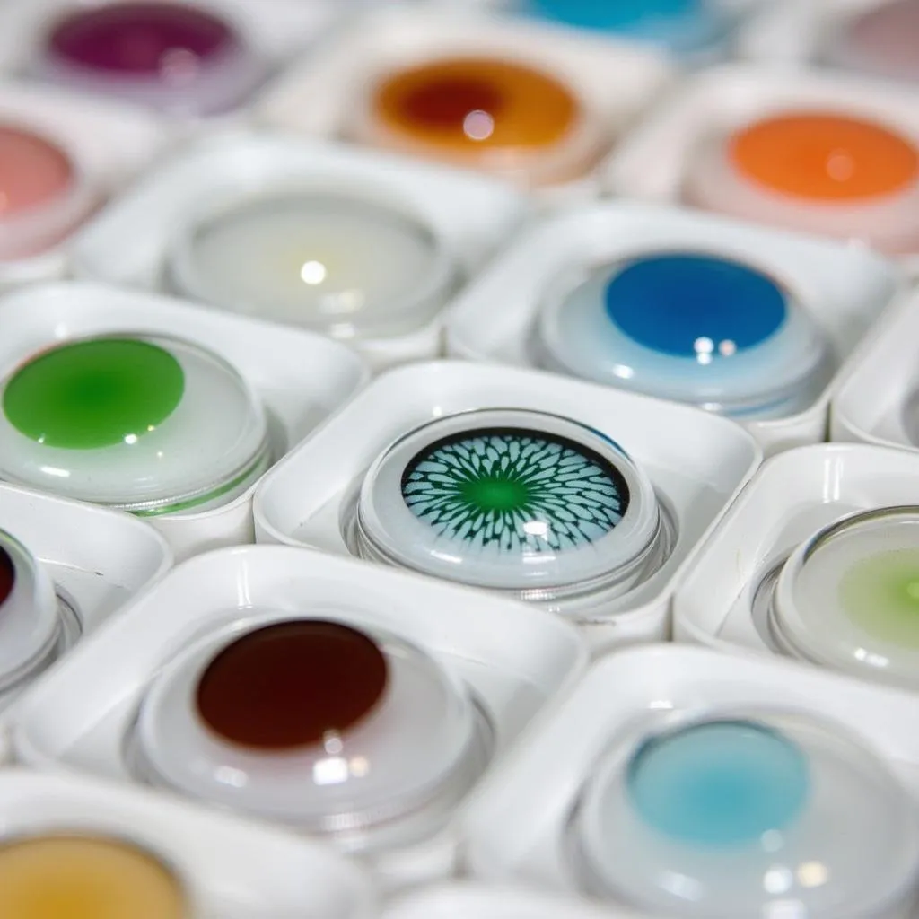 Colored contact lenses in cases