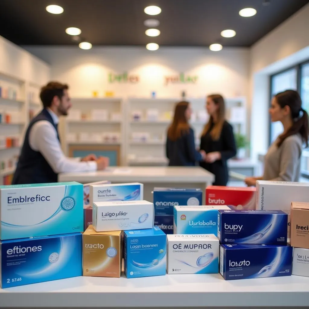 Colored Contacts on Display in an Optical Store