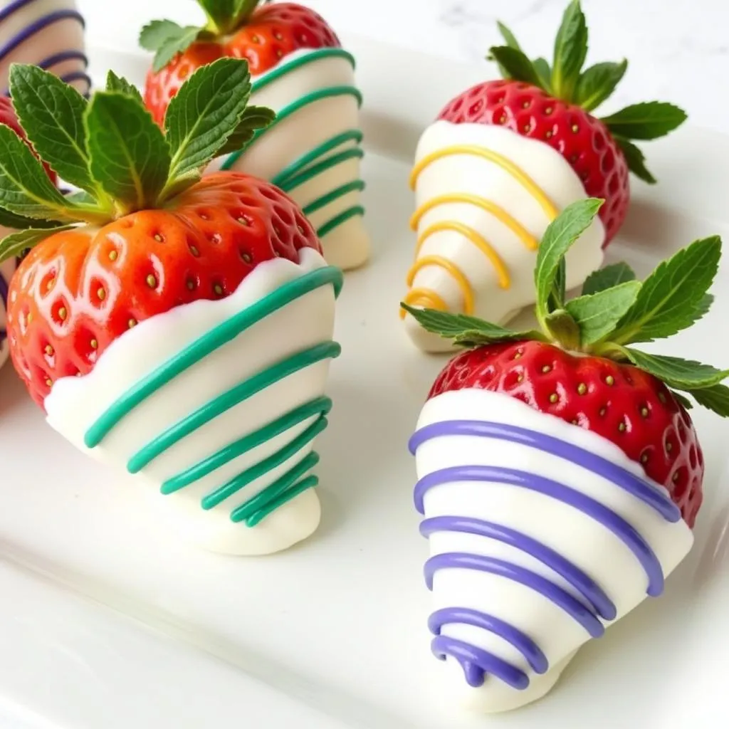 Assortment of white chocolate dipped strawberries in various colors