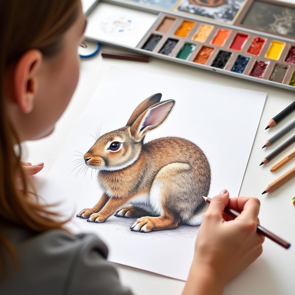 Coloring a Bunny with Colored Pencils