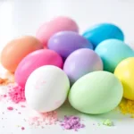 Easter eggs dyed in vibrant colors using Kool-Aid.