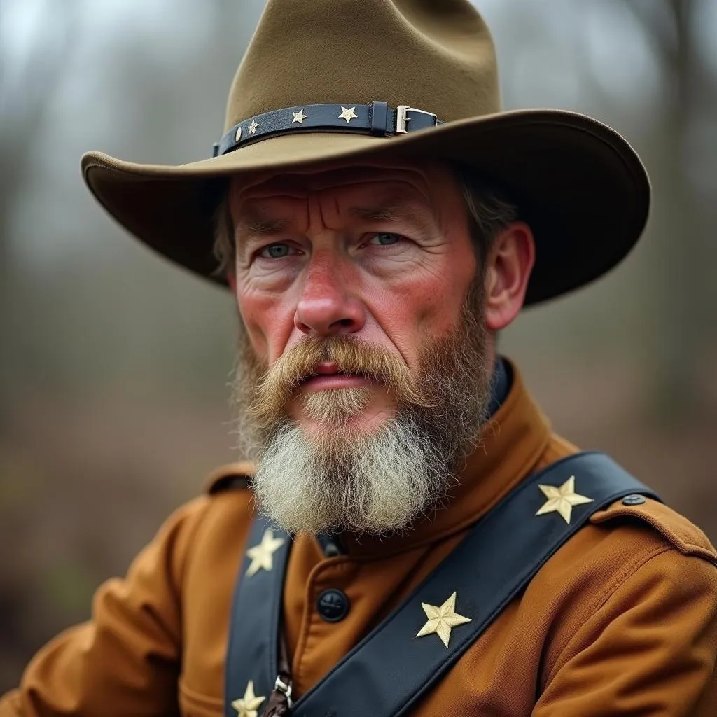 Confederate Soldier in Butternut Uniform