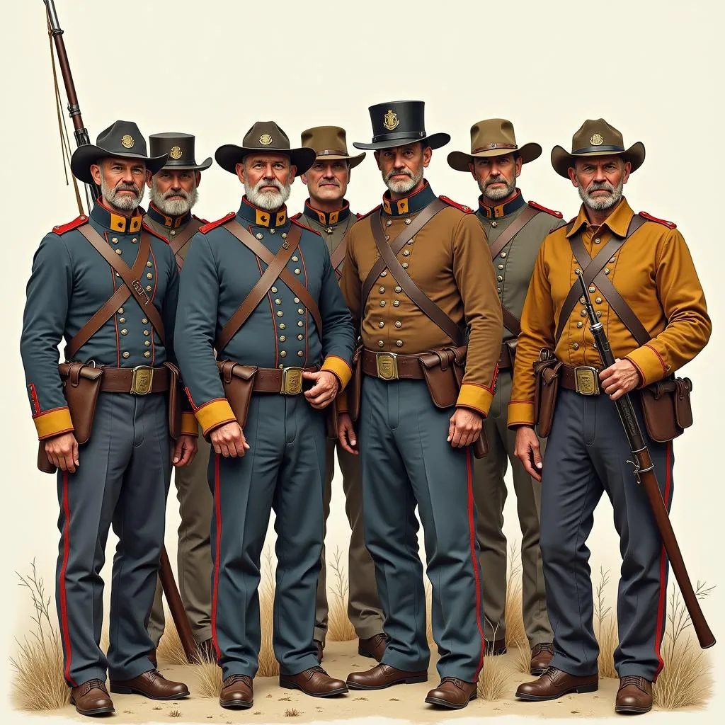 Confederate Soldiers in Various Uniforms