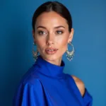 woman with fair skin and cool undertones wearing a royal blue dress