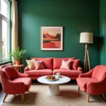 Coral and Green Living Room