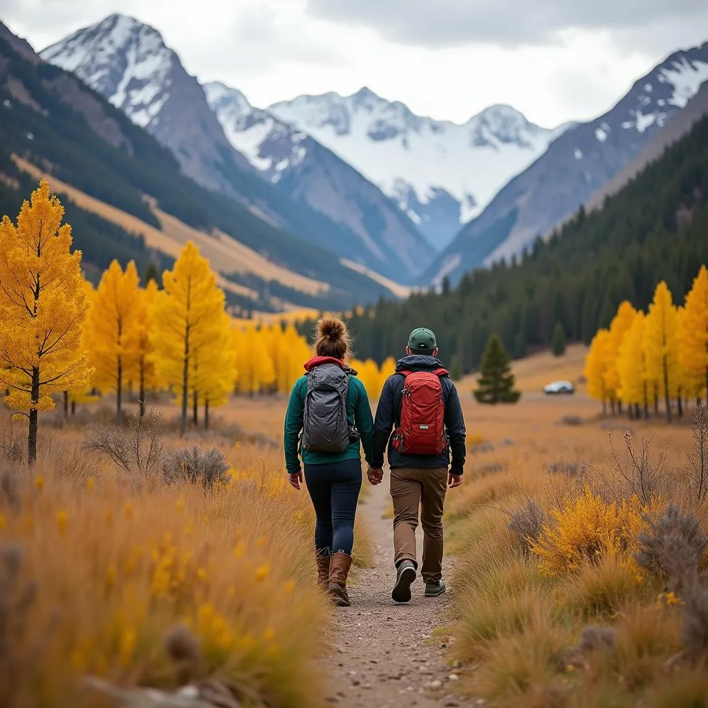 Couple hiking in Aspen during fall