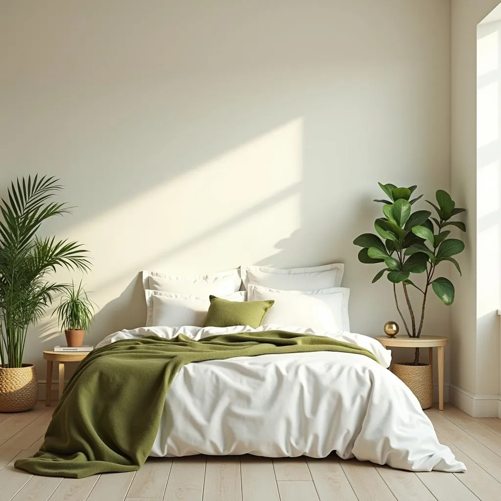 Serene Bedroom with Cream and Green Palette